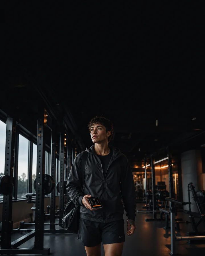 Athlete arriving at a strength gym with GymDawg coaching ready on their phone